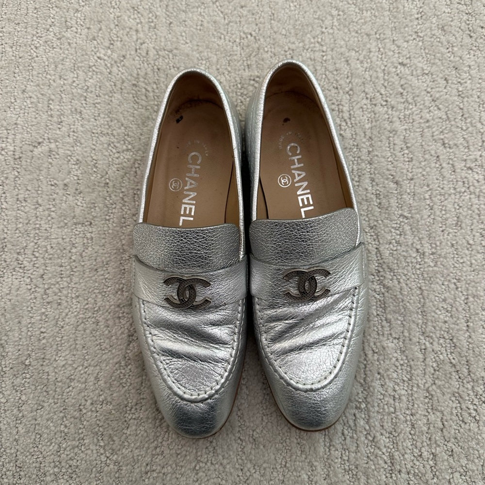 Chanel Silver Loafers